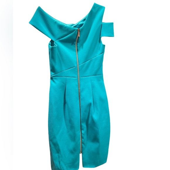 Ted Baker Yandal Asymmetric Bodycon Knee Length Dress Teal Green color size 1 - Picture 5 of 12